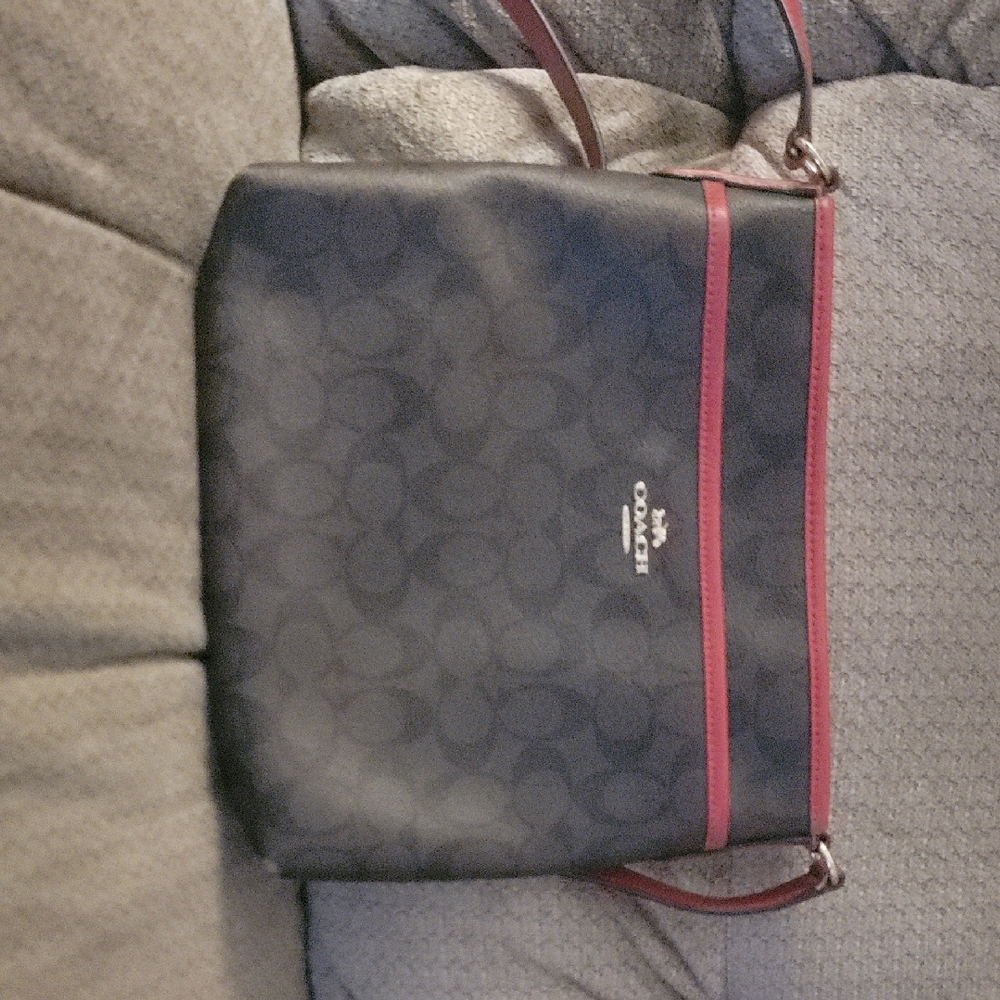 Coach Black and Red Messenger Bag with Bold Red Trim